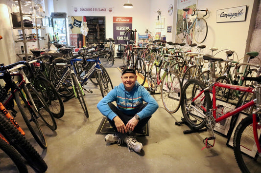 Local Cycling Legend: Rainer von Lennep among his extensive bike collection