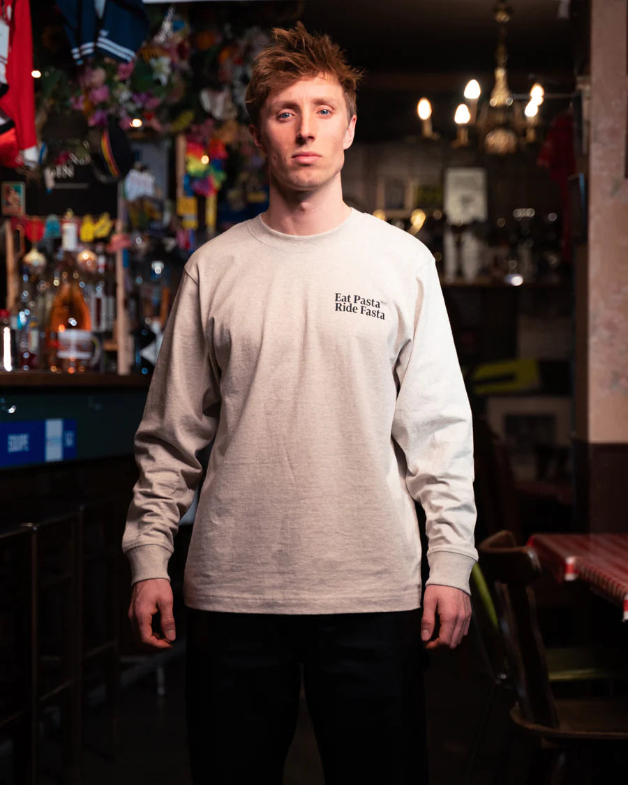 BONK - Pasta Tornado LS T-Shirt - Beige Heather - Nuremberg, Germany - Front view on model