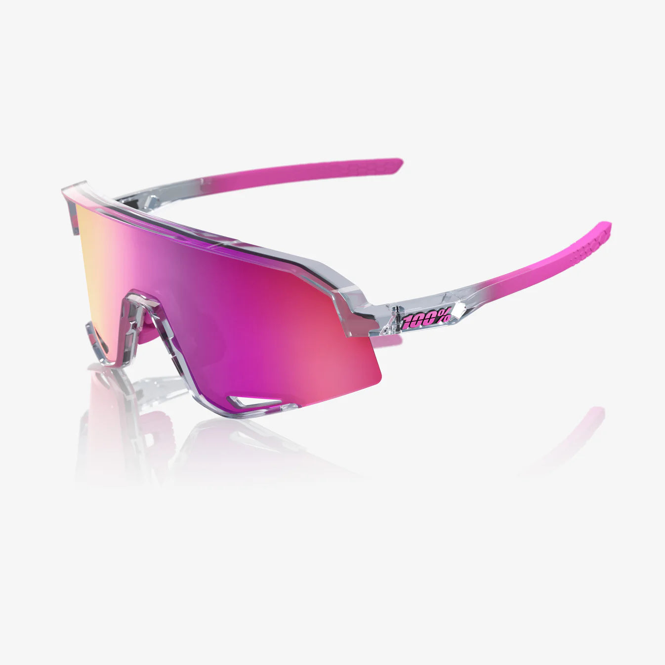100% - Speedcraft XS - Polished Translucent Grey - Purple Multilayer Mirror Lens - Nuremberg, Germany - Full view