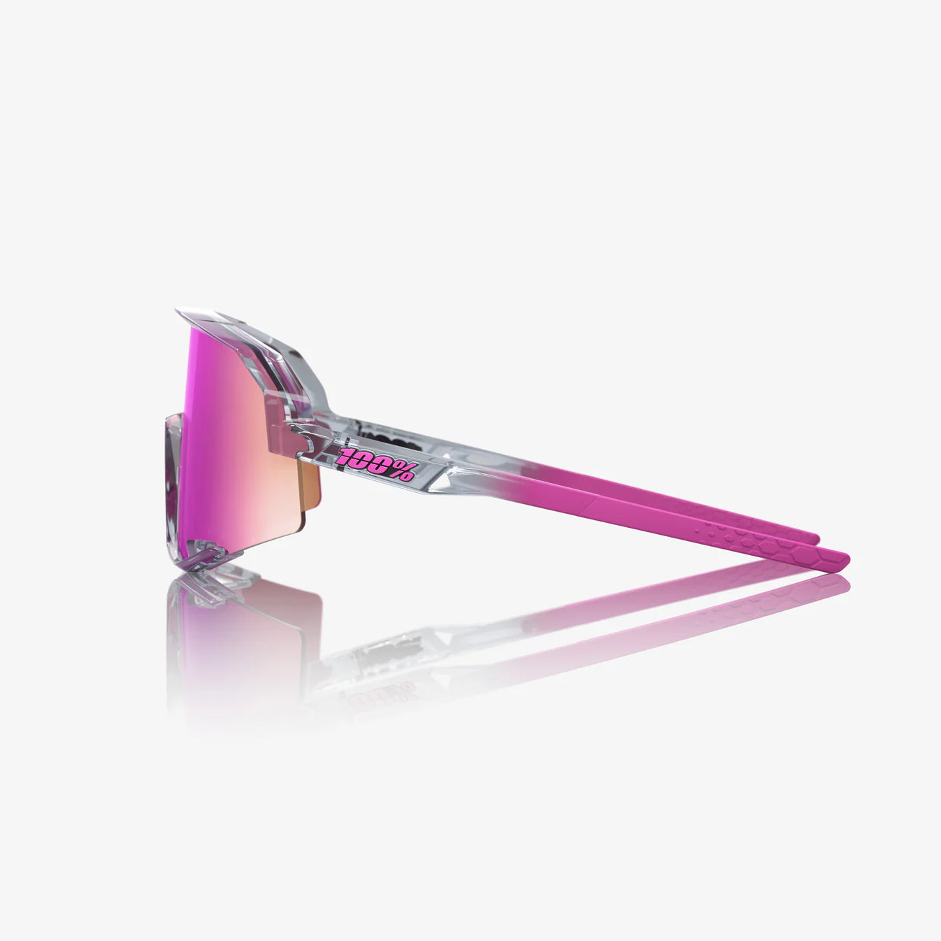 100% - Speedcraft XS - Polished Translucent Grey - Purple Multilayer Mirror Lens - Nuremberg, Germany - side view