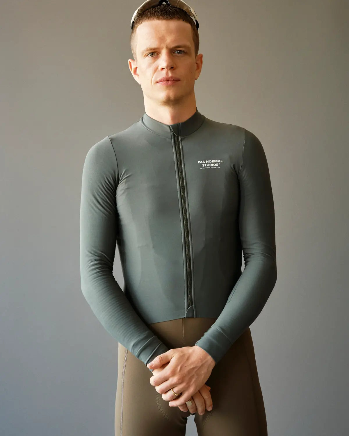 Pas Normal Studios - Men's - Mechanism Long Sleeve Jersey — Dark Moss - Nuremberg Germany - On Model